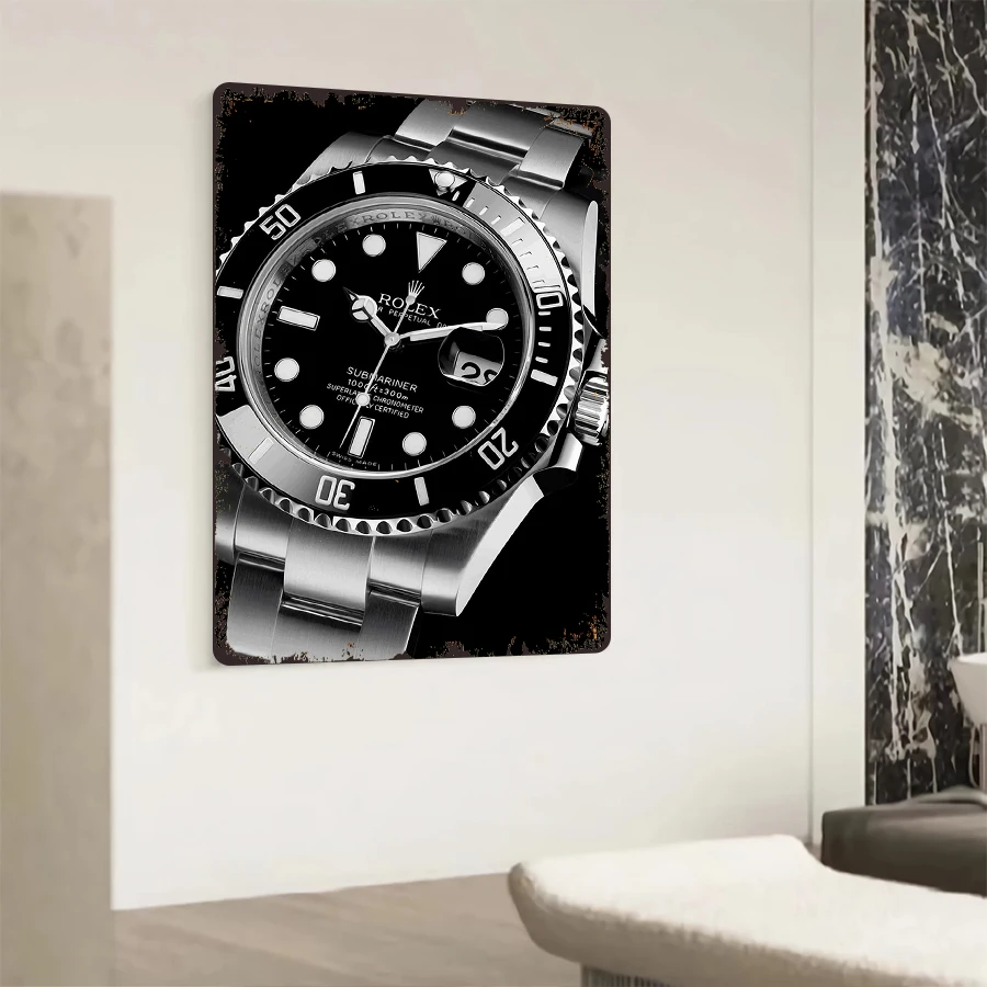 Vintage Diving Watch Stainless Steel Metal Wall Art Decorative Hanging for Living Room Study Creative Home Ornament