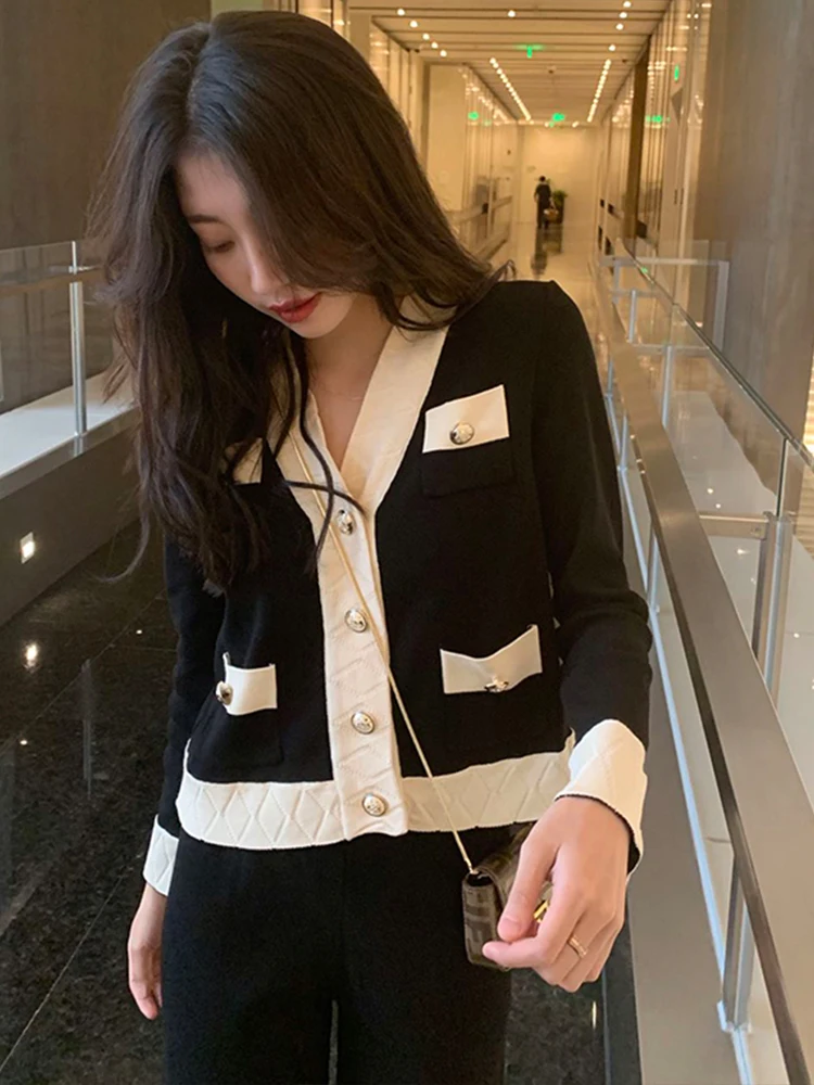 Fashion women\'s suit 2023 spring new knit suit fashion professional knitted wide-leg pants two-piece suit