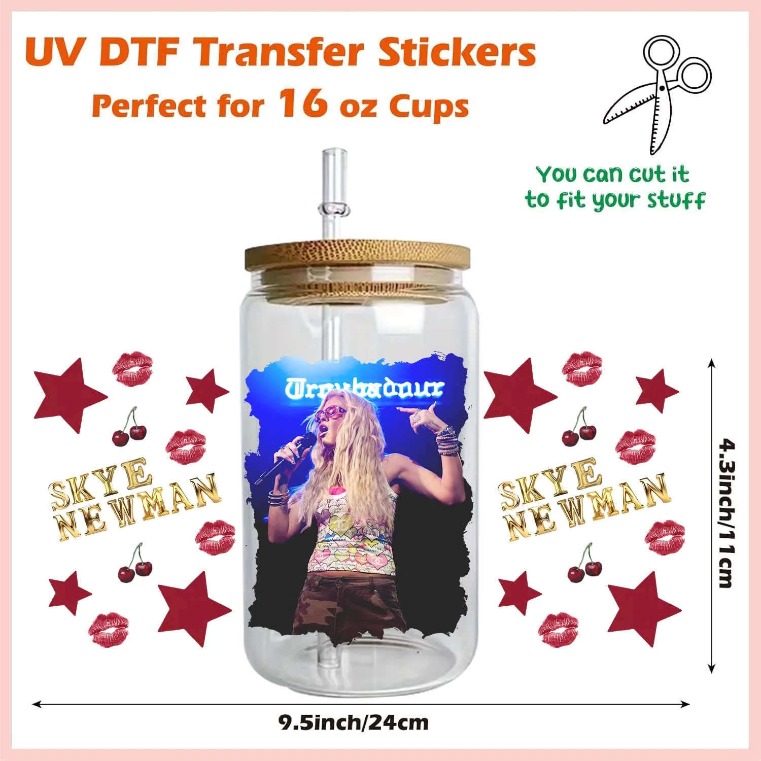 1/5 Set Pop Singer Sky UV DTF Sticker Waterproof DIY Decals 3D transfers uvdtf stickers 16oz uv dtf cup wraps