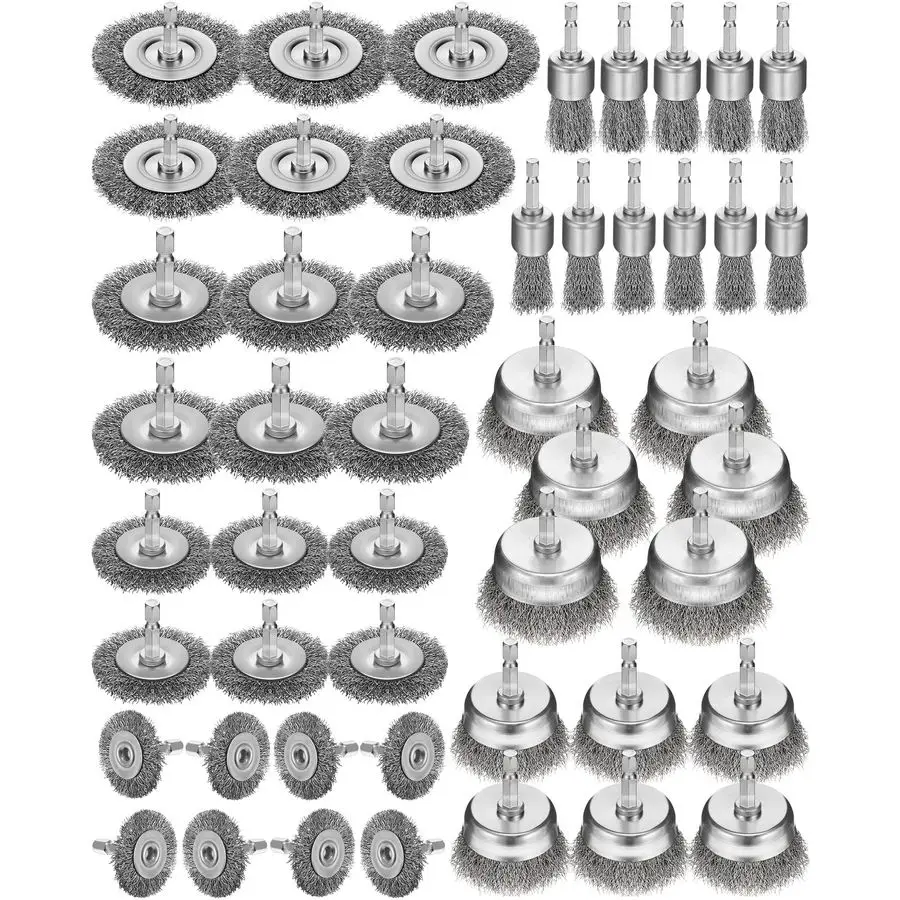 

50 Pcs Wire Brush for Drill Set Coarse Steel Crimping Wire Wheel Wire Cup Brush Abrasive Wheel Brushes for Drill 1 4 Inch Hex Sh