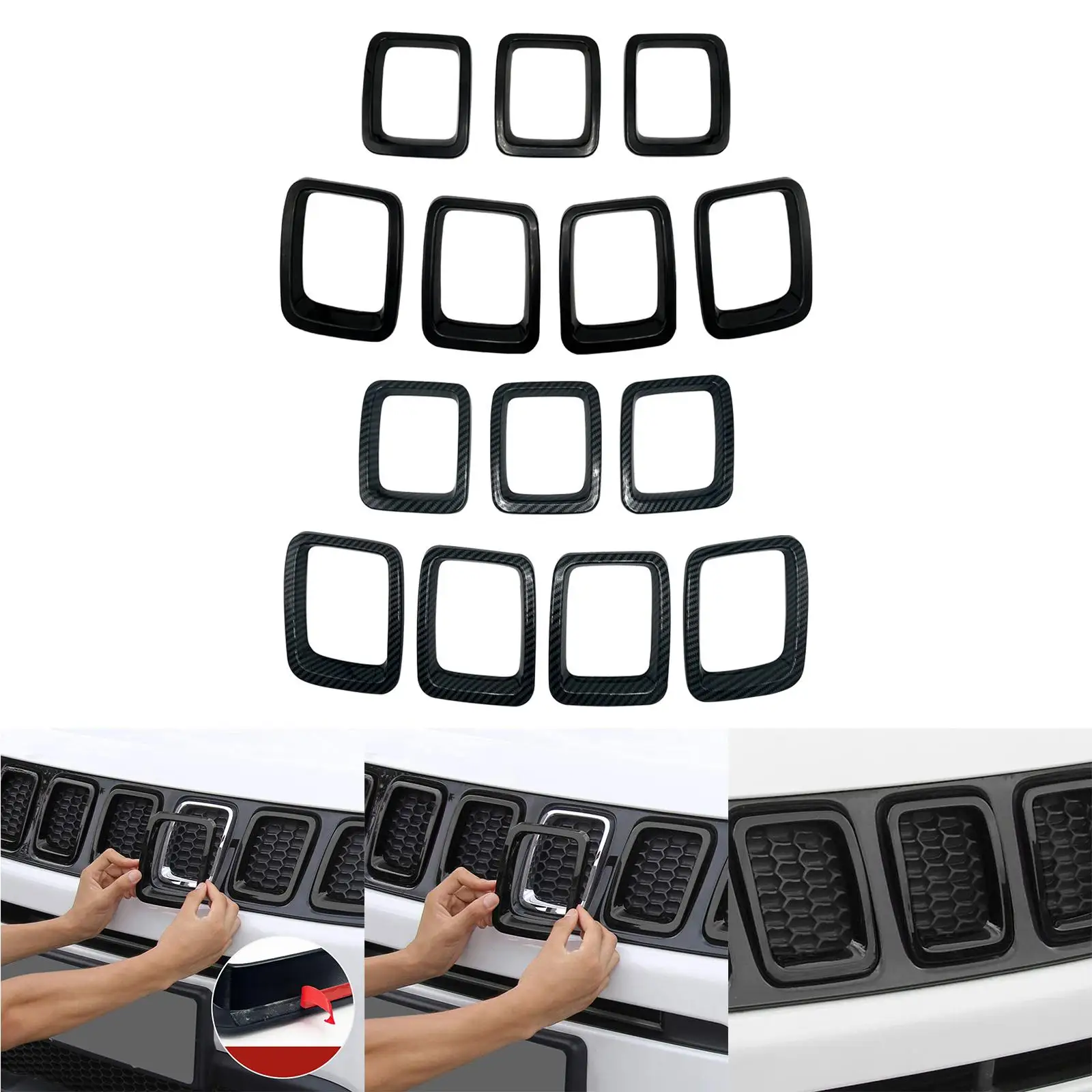 7Pcs Car Front Grill Cover Trim Grille Inserts Covers Replacement Car Styling Durable Exterior Accessories for Jeep Compass