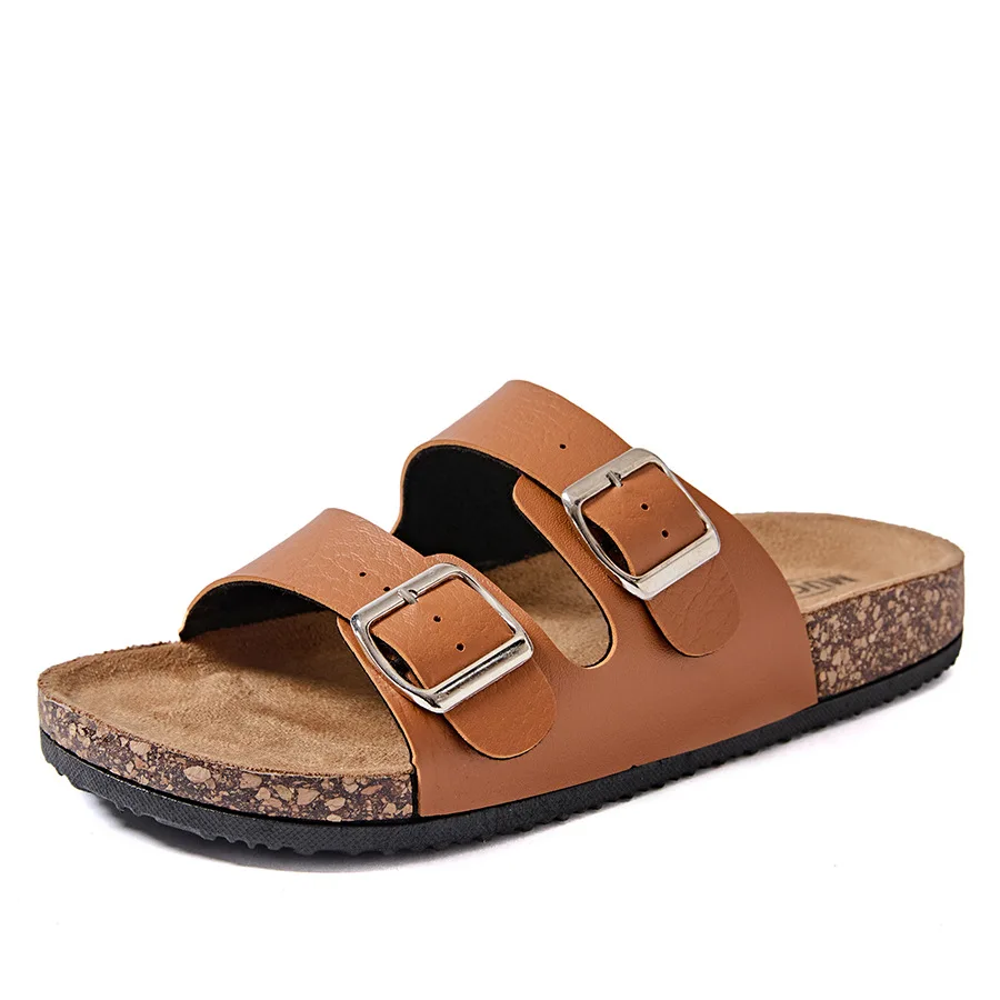 

Women Cork Sandals Double Buckle Slides Non Slip Casual Slippers Soft Footbed Summer Beach Outdoor Flat Sandals