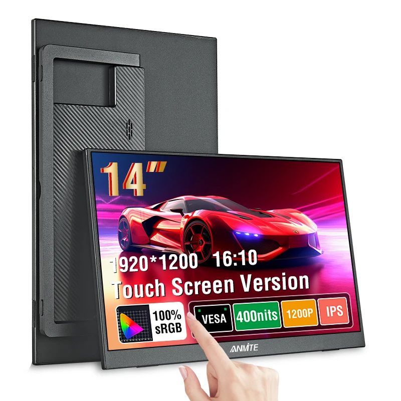 14-calowy przenośny monitor dotykowy, opcjonalnie bez dotyku, proporcje 16:10, jasność 400 cd/m2, ekran rozszerzający do komputera do gier, kompatybilny z Xbox, PS4/5, Switch, laptopem.
