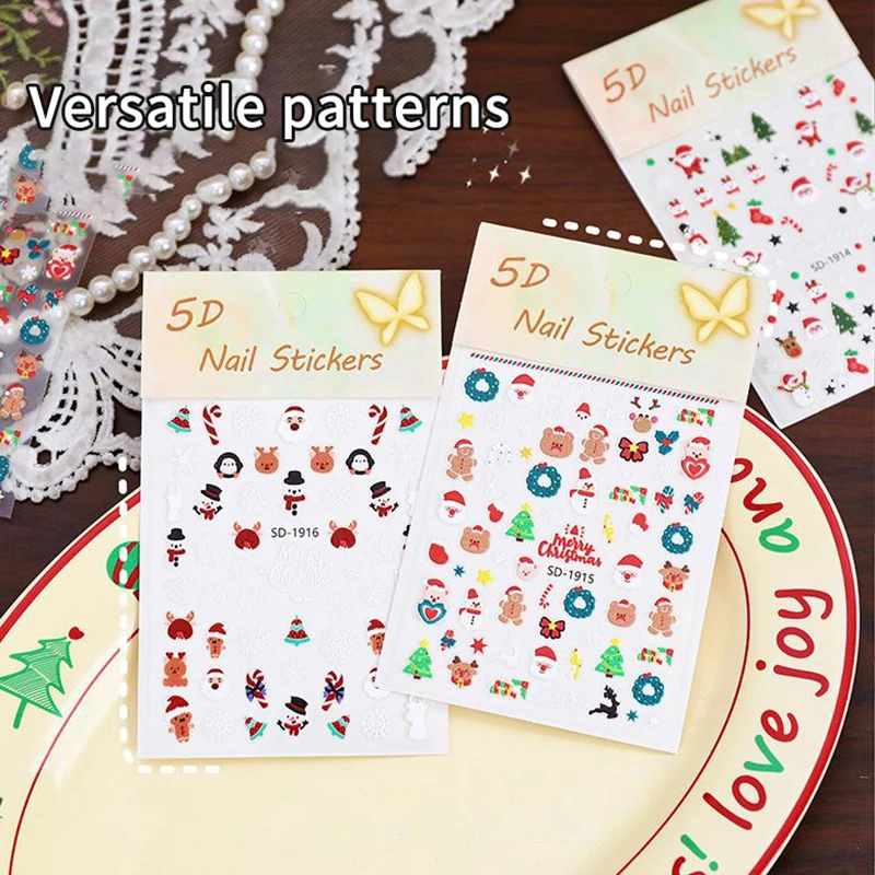 Pegatinas de uñas en relieve 5D, copos de nieve con temática navideña, Papá Noel, árbol de Navidad, calcomanías de uñas para mujeres y niñas, pegatinas de decoración de uñas