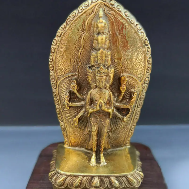 

Tibetan Gold Plated Bronze Statue of Thousand Hand Guanyin Collection Ornaments Statues for Decoration Figurines