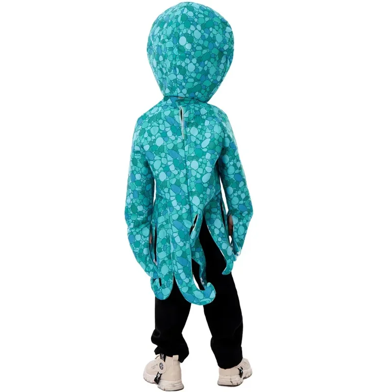 Disfraz de Cosplay de calamar para niños, traje de pulpo azul, con capucha túnica, suministro de fiesta de Halloween, navidad