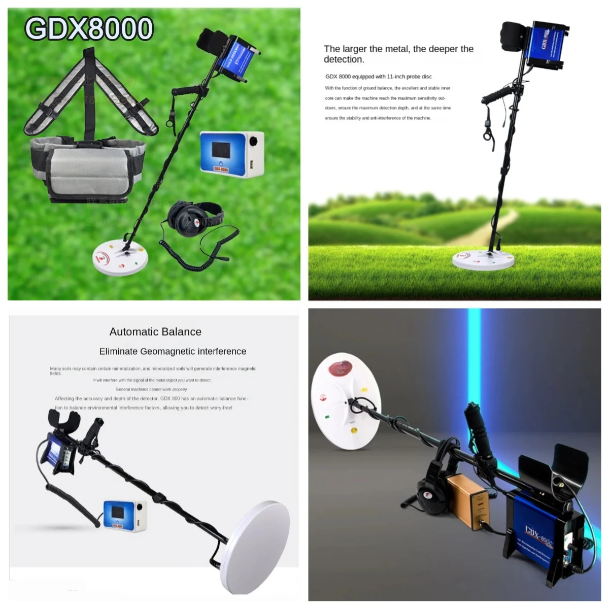 Handheld GPX8000 Treasure Detector, 10m Depth Underground Sand Gold Metal Detector for Field Gold Coin Relic Hunting