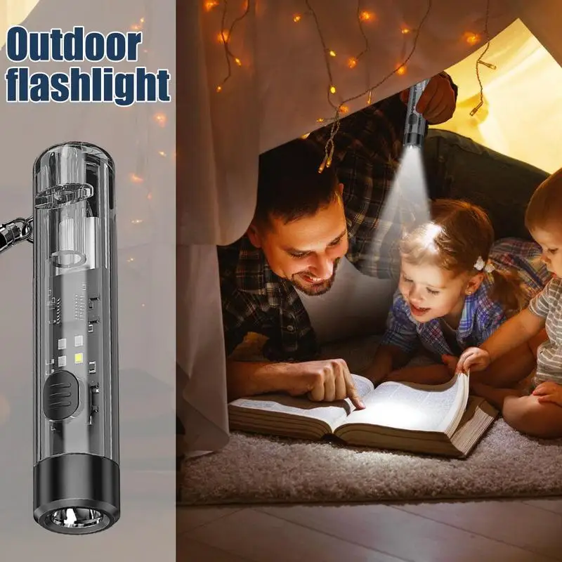 Mini Keychain Flashlight USB Fast Charging Camping Torch Lamp With COB side light Multi Lighting Modes Keyring Pocket Light