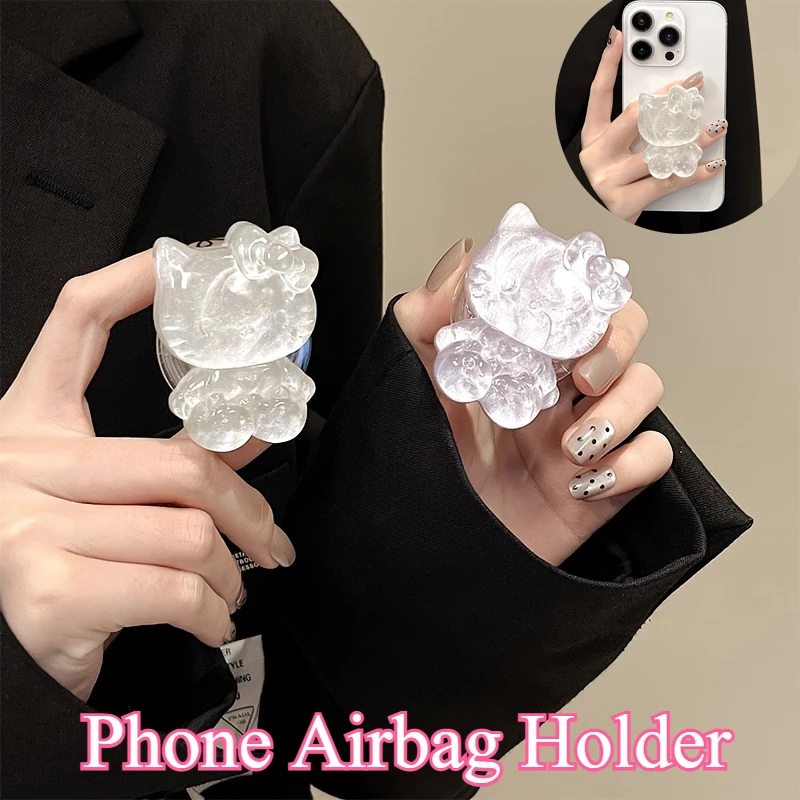 

Новая подставка для телефона Hello Kitty с кристаллами и блестками, декоративная фигурка аниме-персонажа, мультяшная, на клейкой основе, выдвижная, настольная подставка-игрушка