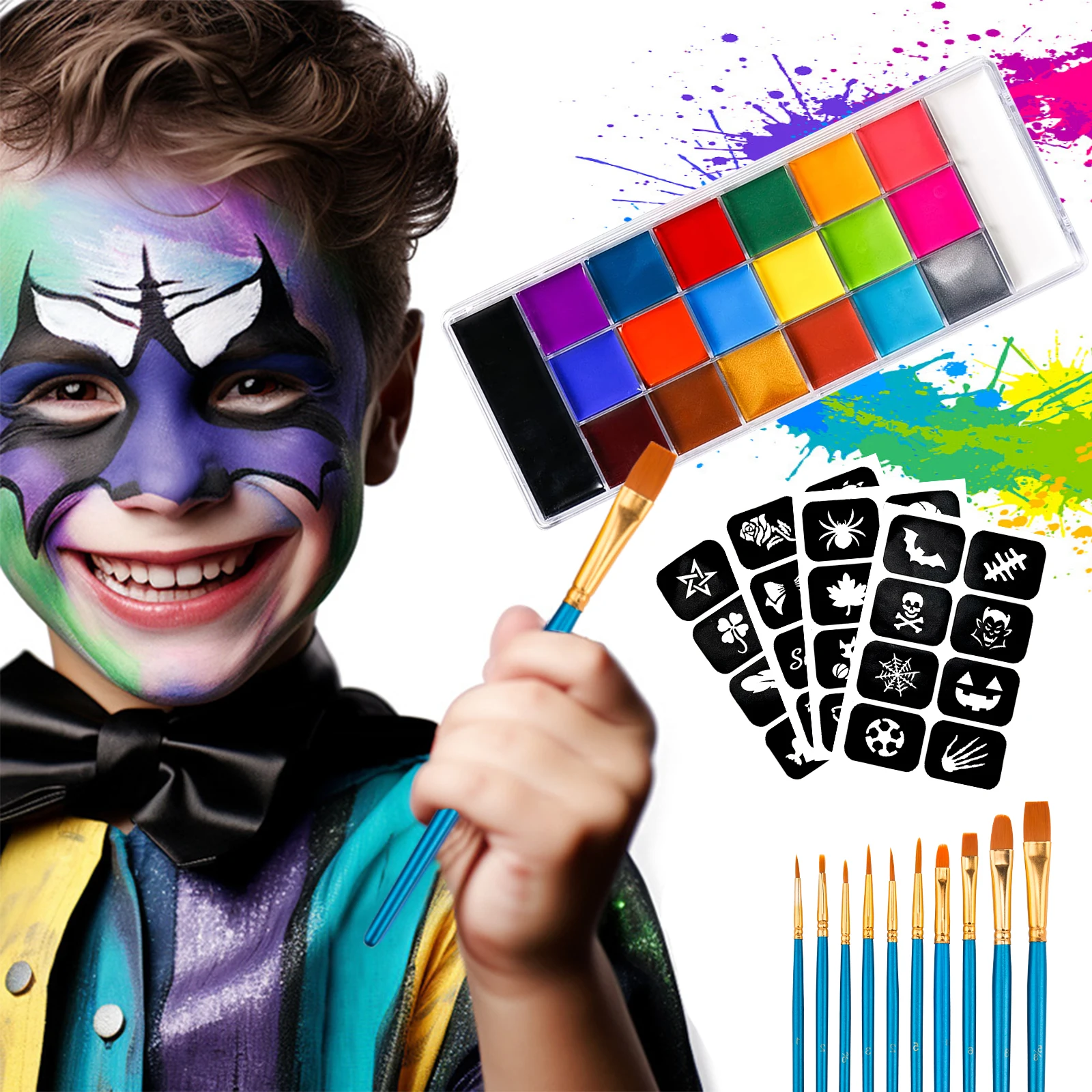 20 Color Face & Body Paint Palette,Long Lasting Safe Halloween Oil Body Painting Pigments for Face Body SFX Cosplay Performance