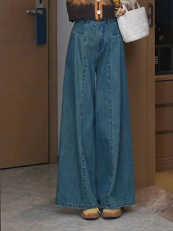 

Donna High Waist Wide Leg Denim Jeans Women's Spring Korean Retro Straight Casual Unique Match Long Pants