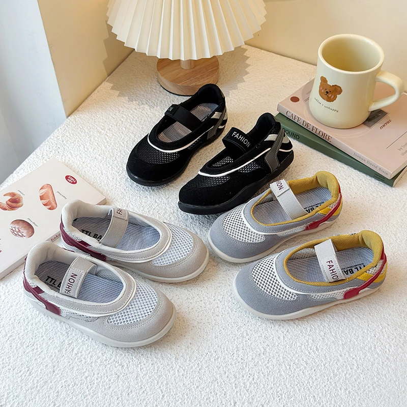 

Korean children's shallow mesh upper German training shoes, new summer girls' one-legged casual Forrest Gump shoes