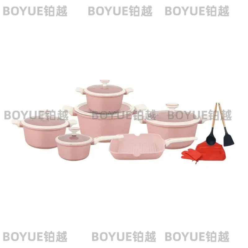 16 Piece Granite Aluminum Cookware Set Nonstick Marble Maifanshi Soup Pot Baking Pan Steak Frying Skillet Kitchen Pots Pans
