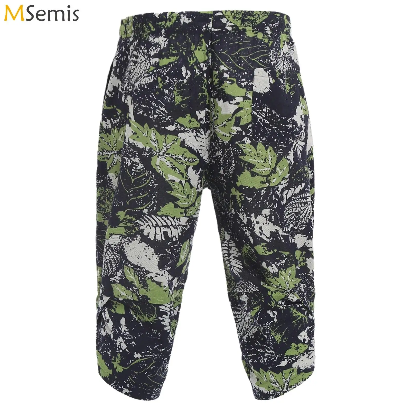 

Mens Allover Stylish Print Harem Pants Capri Pants Elastic Waistband Pockets Hippie Pants Boho Style Trousers Beach Costume