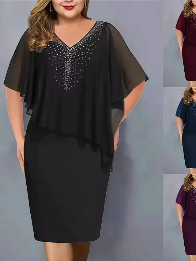 2025 nouvelle robe de soirée d'été élégante hauts à la mode décor usage quotidien moulante grande taille en mousseline de soie dame robe de Banquet t-shirt BT14