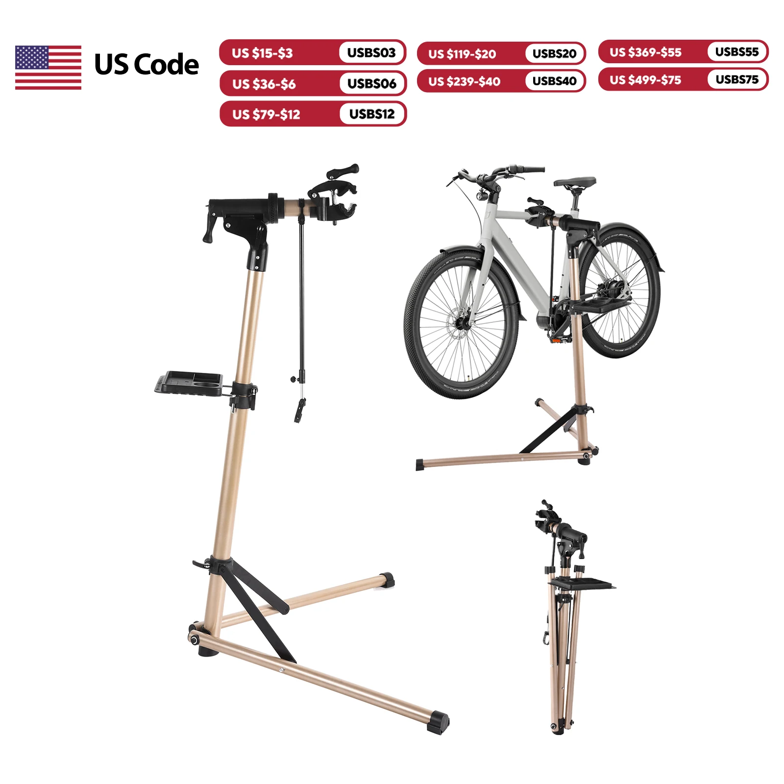 Portable Aluminum Alloy Bike Repair Stand for Heavy Duty Electric Bike, Height Adjustable 110 Lbs Capacity Bicycle Maintenance Rack, Foldable Cycle Workstand with 360° Rotating Clamp for Home Shop Mechanic