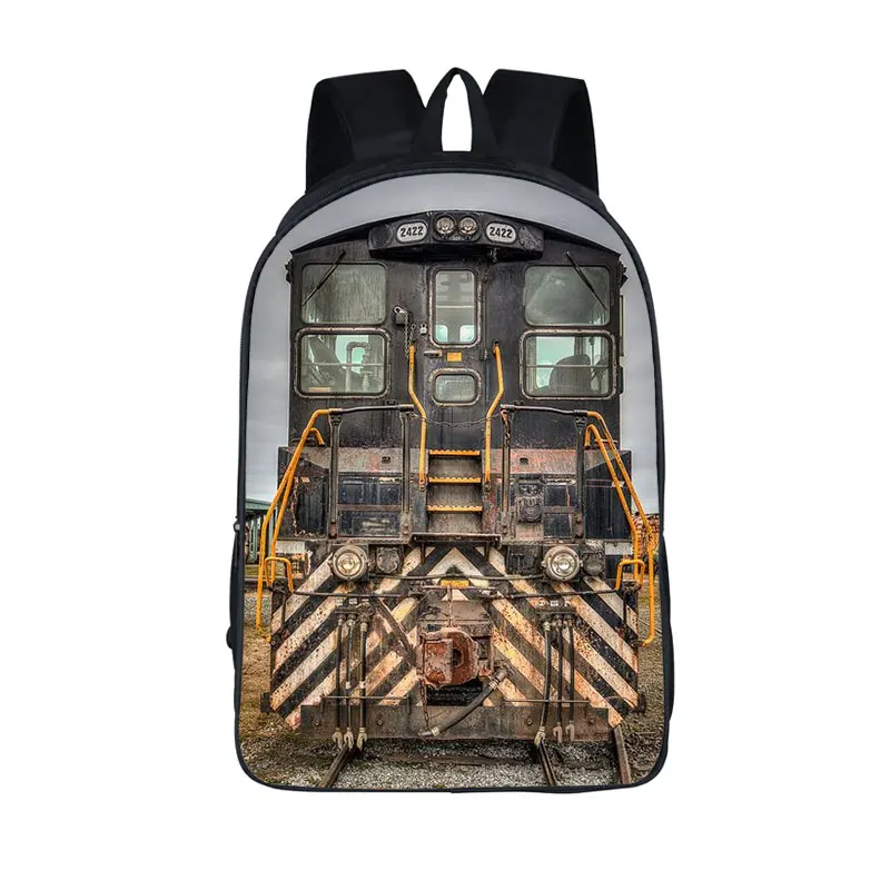 Trem a vapor antiquado e mochila padrão locomotiva para adolescente, mochilas escolares para mulheres, viagens e estudante, sacos de livros, presente, 16 polegadas