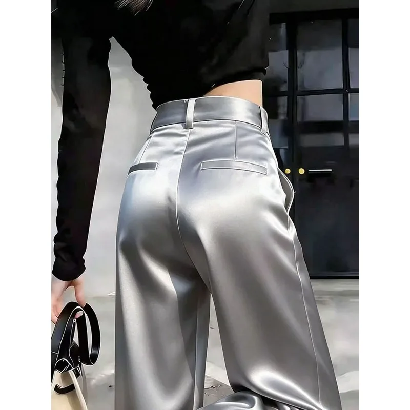 Grey Acetate Satin Suit Pants Are A New Summer Trend Fashionable and Versatile Straight-leg Pants for Commuting Simple Advanced
