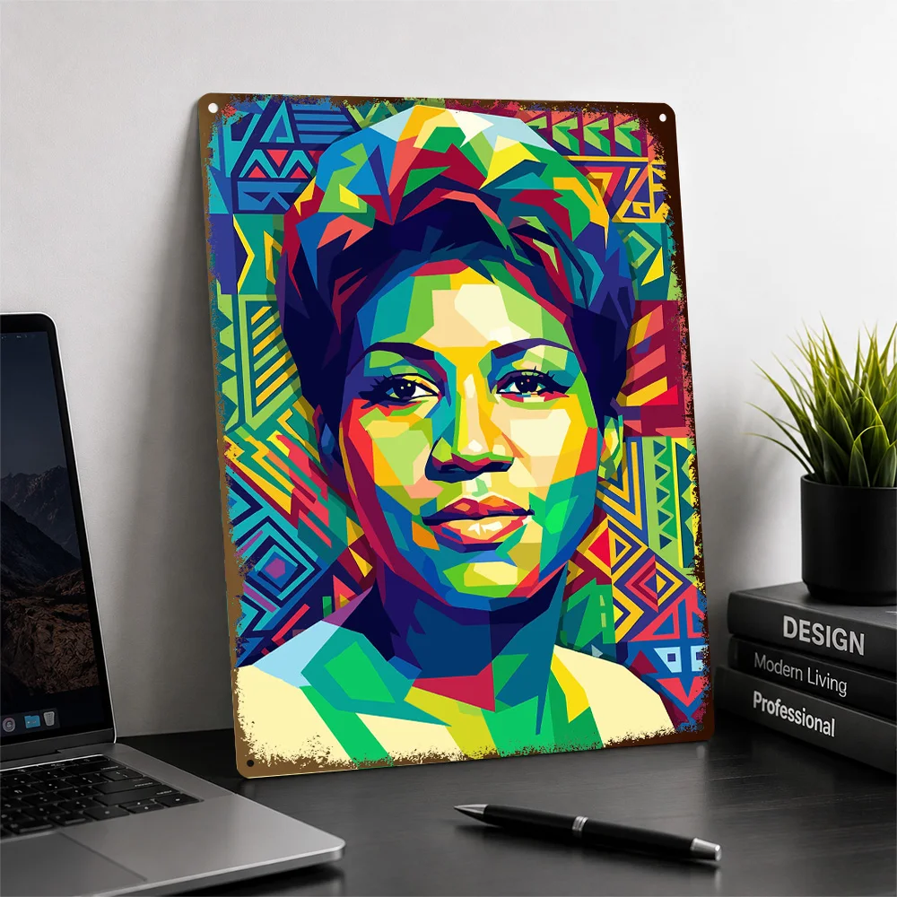Aretha Franklin Pop Portrait Printed Poster Customized Aluminum Metal Sign Bold Rhythm Icon Wall Art Made For Vocal Collectors