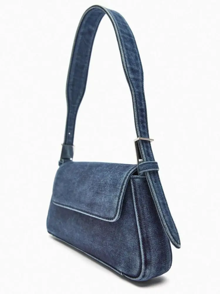 Bolsa jeans azul com aba feminina, senhora do escritório, bolsa de ombro com zíper macio, casual, meninas, nova moda, 2023