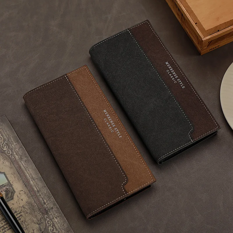 Men's Two Fold Frosted Long Wallet Simple Design Comfortable And Lightweight With Multiple Card Slots