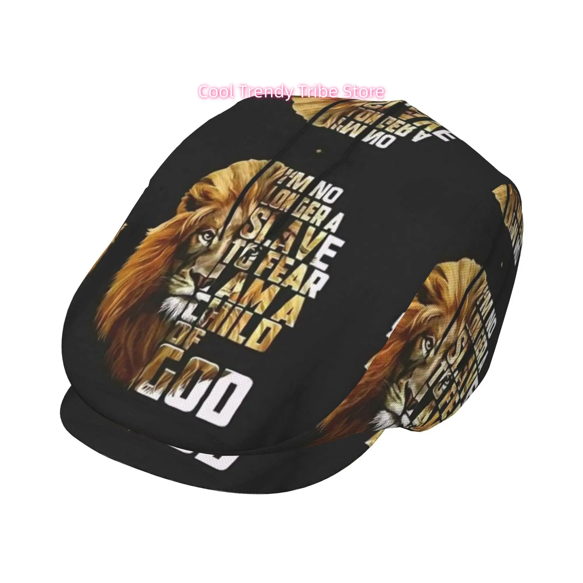 Lion with I'm No Slave Text 1pc All-over Print Flat-top Hats for Men and Women, Newsboy Caps, Berets, Irish Hats, Driver Caps, M
