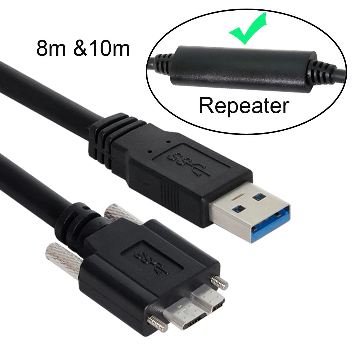 Grey Point 5m USB 3.0 to Micro USB 3.0 Cable with Screw Lock Hard Disk Data Cable 5Gbps Support for Camera Chip Band