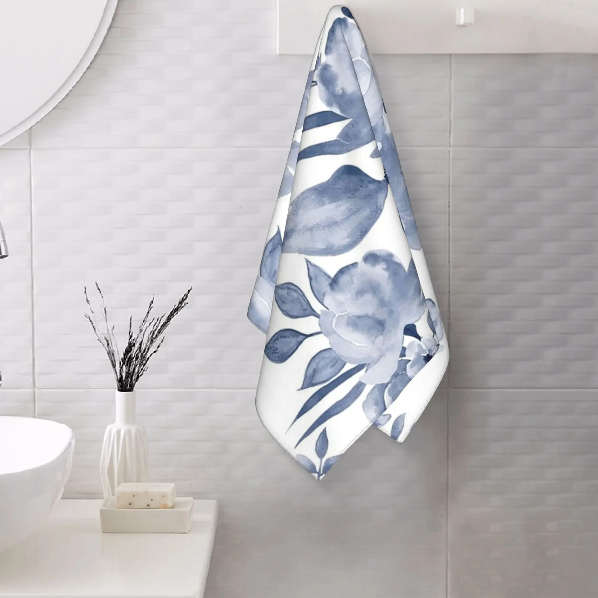 Custom Hamptons Style Floral Design Soft Face Towel Quick Dry Pool Bath Cotton Towels Absorbent