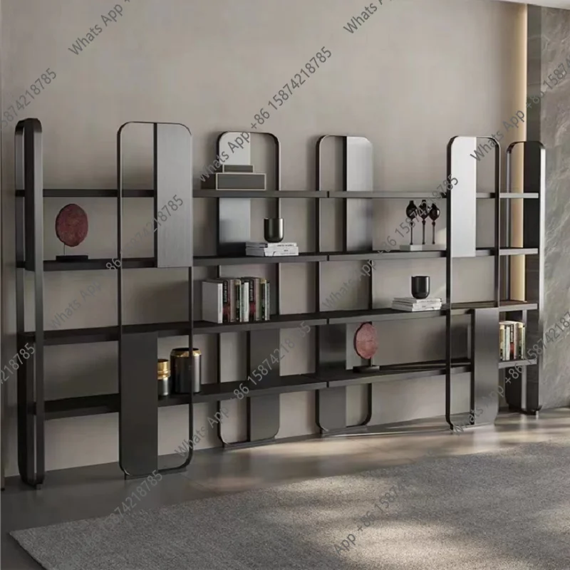 Italian light luxury bookshelf study shelf stainless steel bookcase modern simple living room office wrought iron partition