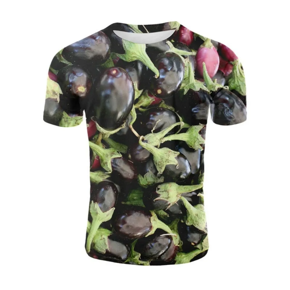 Men 3D Realistic Vegetable Fruit Graphic T-Shirt, Funny Food Pattern Crew Neck Short Sleeve Novelty Casual Streetwear Party Tee