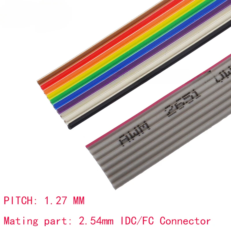 6P/10P/12P/14P/16P/20P/40P 1.27mm PITCH Grey Flat Ribbon Cable 6/8/10/16/20/40 Pin 28AWG WIRE for IDC FC 2.54MM Connector 2Meter