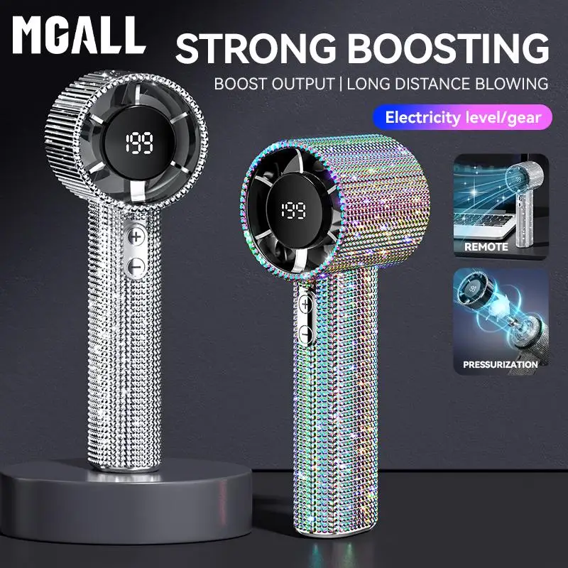 

Mgall S5 Full Diamond Luxury Artemanship Portable Handheld Handheld Turbo Fan, 3 engranajes, Ventilador de vida de la batería la