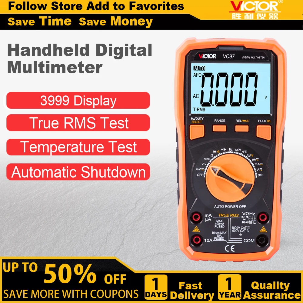 VICTOR VC97 digital multimeter New Model Auto Range AC DC Voltage Current With Temperature Measurement Tester multimeters