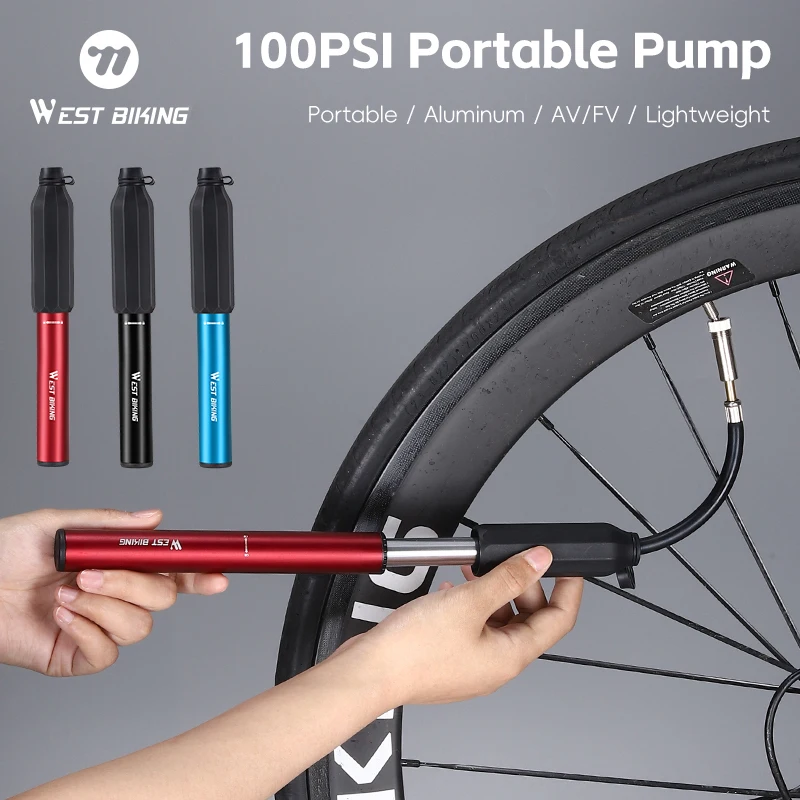 WEST BIKNG Bicycle Alloy Portable Pump 100PSI Mini Hand Cranked Air Pump Outdoor Cycling Pump Emergency Pump Bike Accessories