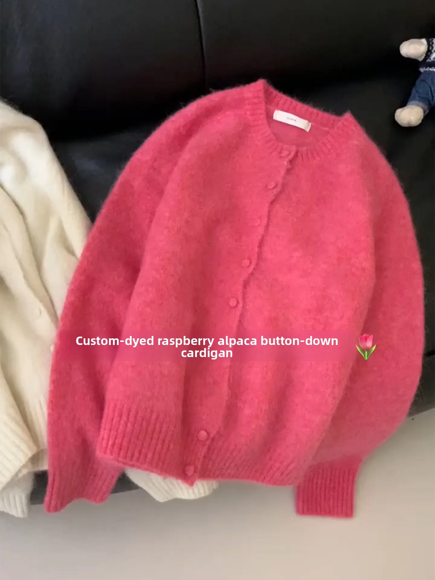 

Loose Women's Knitted Cardigan Coat Bear Velvet Soft Cozy Sle Korean Faion Long Sve round Ne Pure Color Outerwear