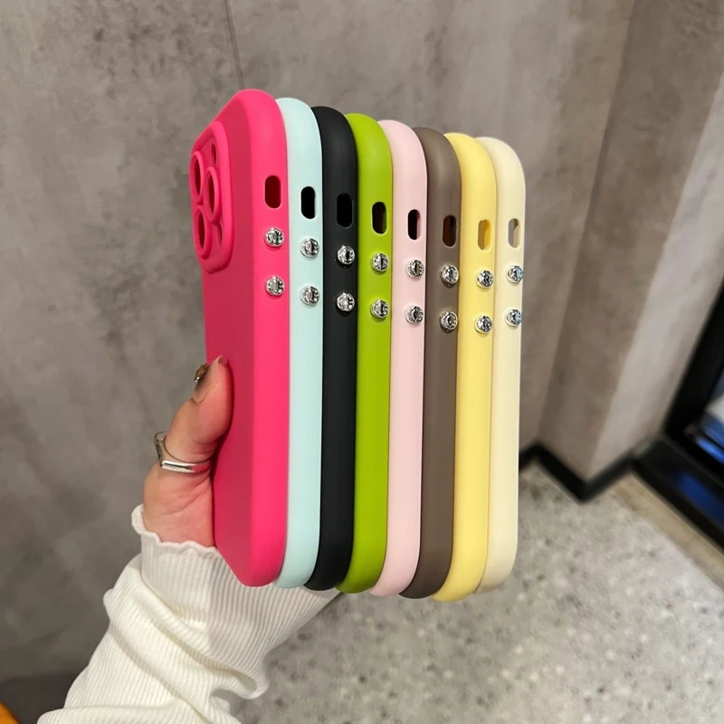 Fashion Electroplated Circle Button Candy Color Case For iPhone 15 14 13 12 11 Pro Max X XR XS Max Shockproof Fat Round Cover