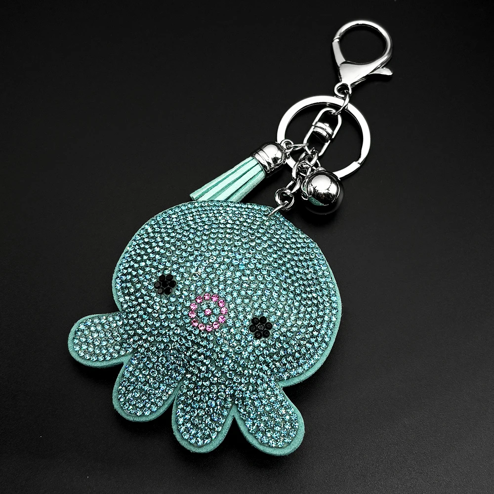 Niedlicher Oktopus-Schlüsselanhänger für Frauen und Mädchen, glitzernder Quasten-Taschenanhänger, glitzernder Kristall-Schlüsselring, schönes Accessoire im Ozean-Stil, Schmuckgeschenk – Detail 4