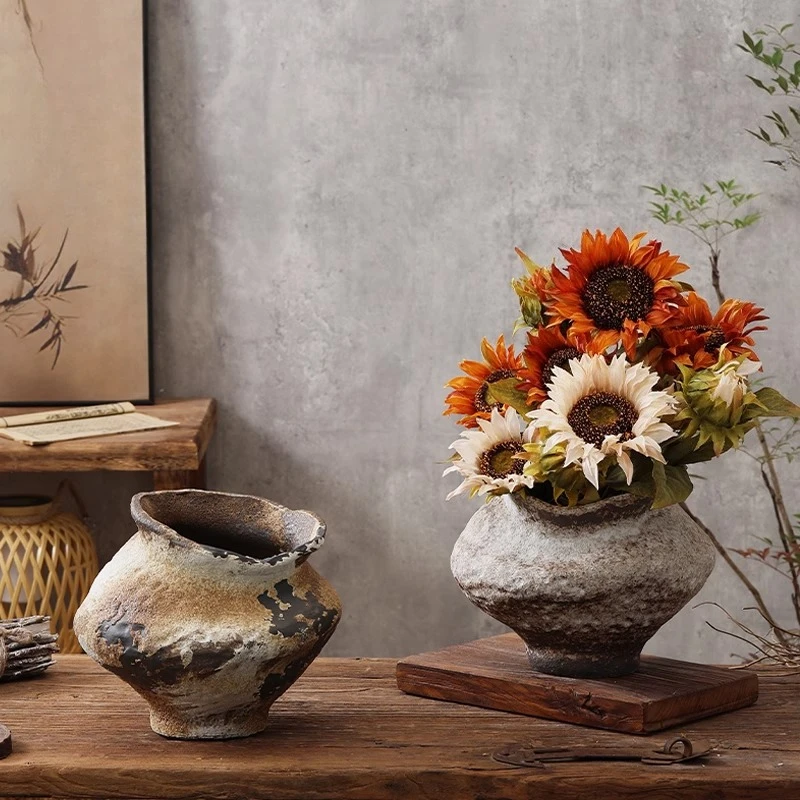 

Ceramic flower pot household medieval living room retro flower utensils Chinese pottery coarse pottery green plants