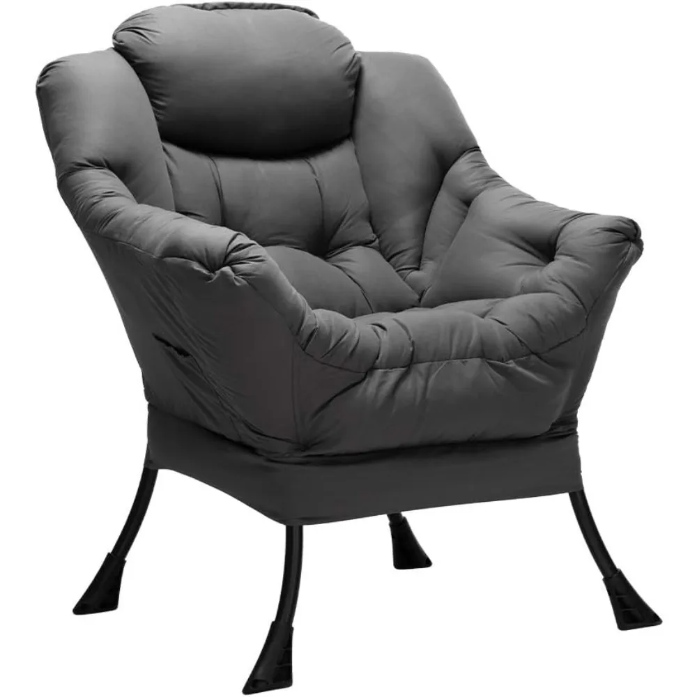 Modern Fabric Large Lazy Chair, Accent Oversized Comfy Reading Chair, Thick Padded Cozy Lounge Chair with Armrest