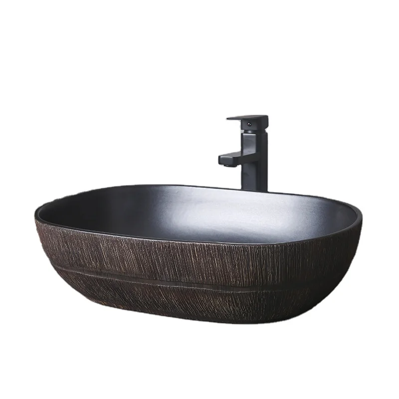 

New Vintage Counter Basin Oval Ceramic Art Basin Rectangular Bathroom Sink Balcony