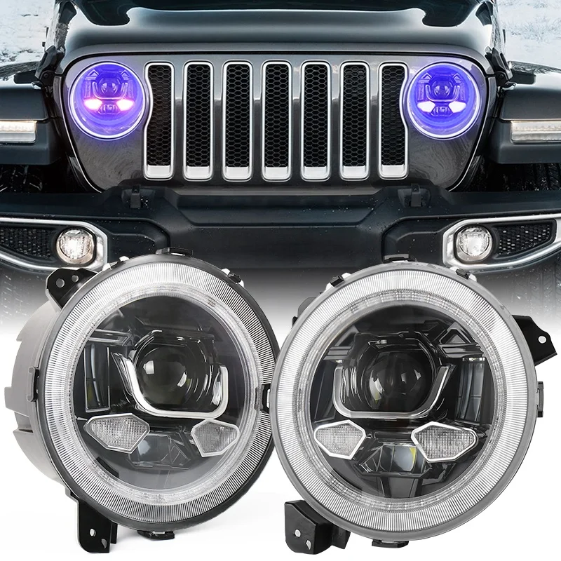 

OVOVS 9'' RGB Blue-tooth control Aluminum Housing headlamp 9 Inch car RGB HeadLight for Jeep Wrangler JL