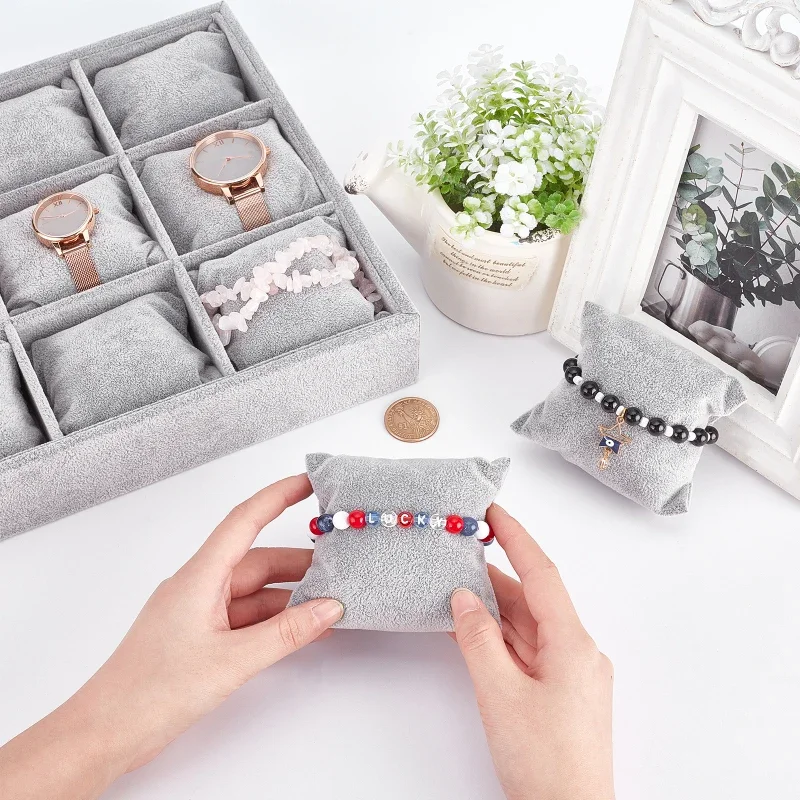 عرض الأساور المخملية ، صينية تنظيم المجوهرات ، 12 شبكة ، وسائد سوار ساعة ، حامل أساور قابل للتكديس ، 1 روض