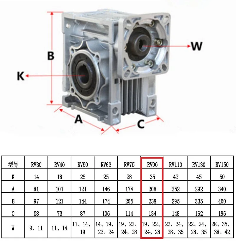 NMRV090 100:1 Worm Gearbox Reducer 22mm Single Input Shaft Worm Gear Speed Reducer 90 Degree NEMA52 Servo Motor Stepper Motor