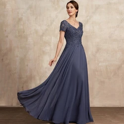 Customized Scoop Mother of Bride Dresses Chiffon Full Sleeve Wedding Party Dresses 2025 Summer Vestidos De Noche Knee Length