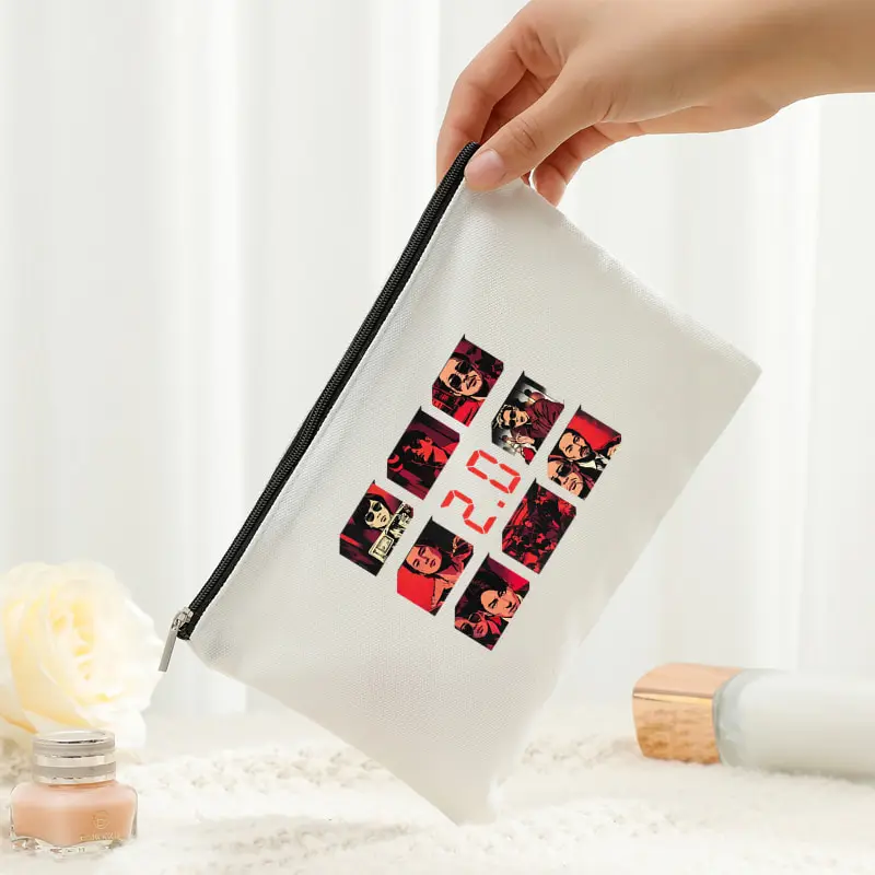 Makeup Bag Canvas White  with Zipper Spacious Storage Pouch Travel Ideal Holiday Bags Arirang 2.0 World Tour 2026 Kpop Fan Gift