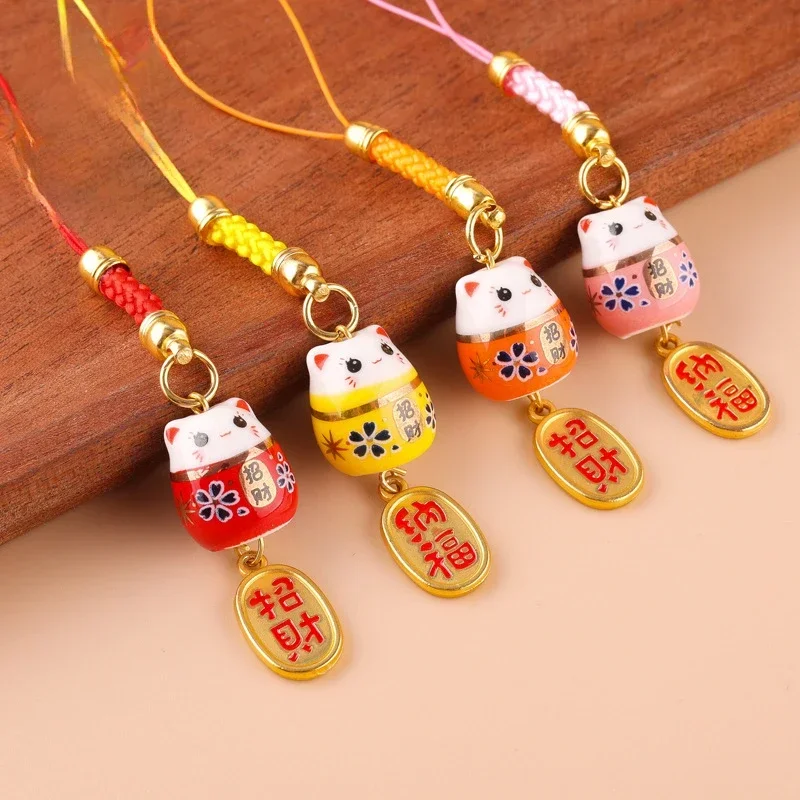 Japanese Lucky Cat Phone Straps Cute Keychain Bag Accessories Phone Key Strap Lanyard Hang Charm Car Key Ring Rope Decor