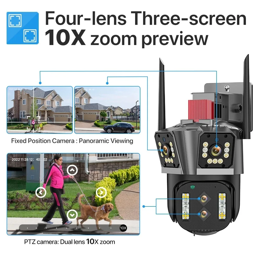 

IPC360 HOME16MP 4 Lens 3 Screens 10X Zoom Wifi PTZ Camera Color Night Vision Motion Detection Auto Tracking Security Camera
