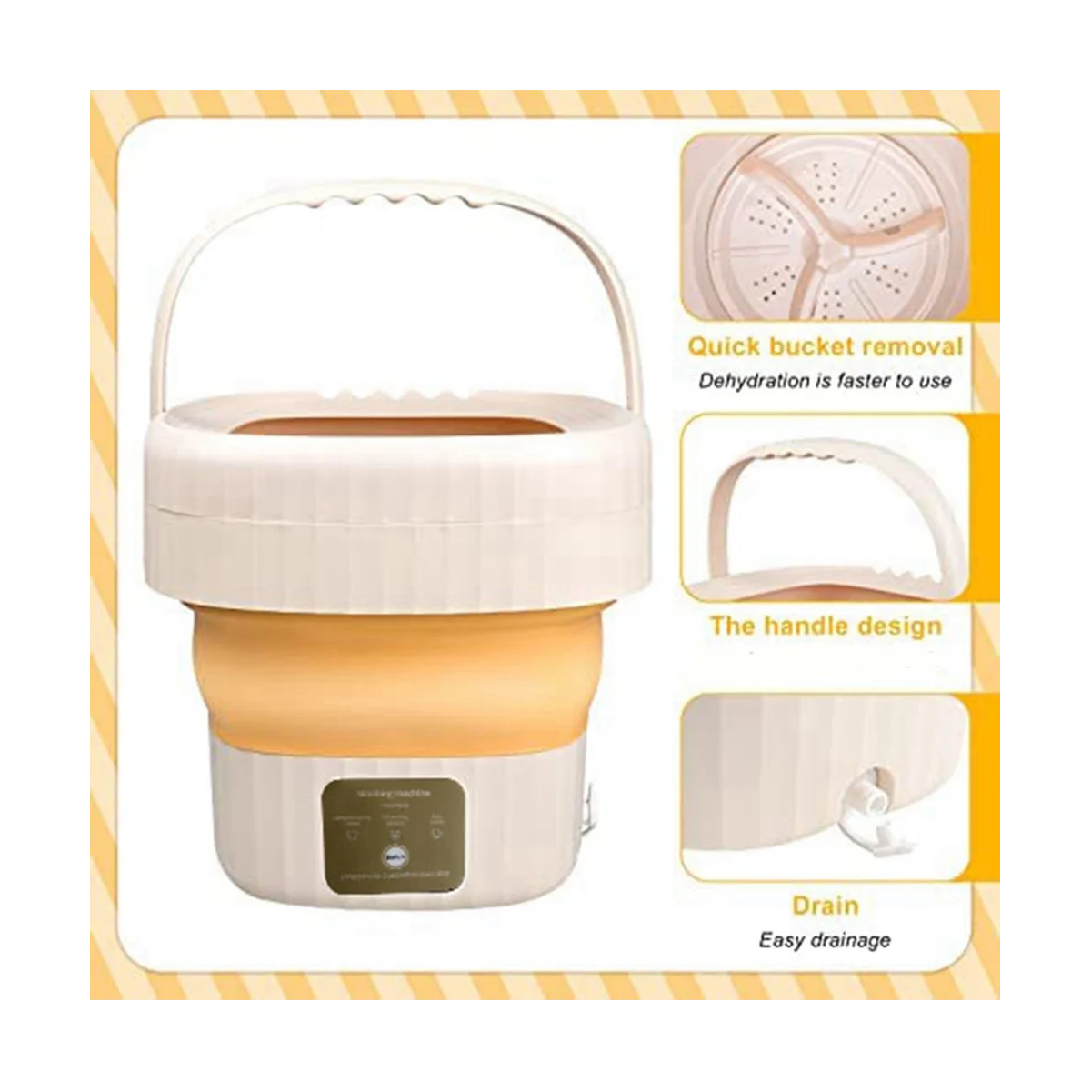 캠핑용 미니 접이식 휴대용 소형 버킷 세탁기, 터치 스크린 및 배수구 바구니, 아파트 US 플러그