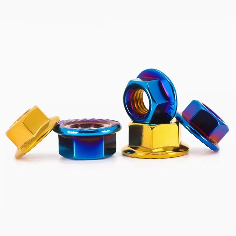 2pcs-6pcs M4 M5 M6 M8 M10 M12 Titanium Plated 304 Stainless Steel Flange Nuts for Bicycle Motorcycle Car DIY