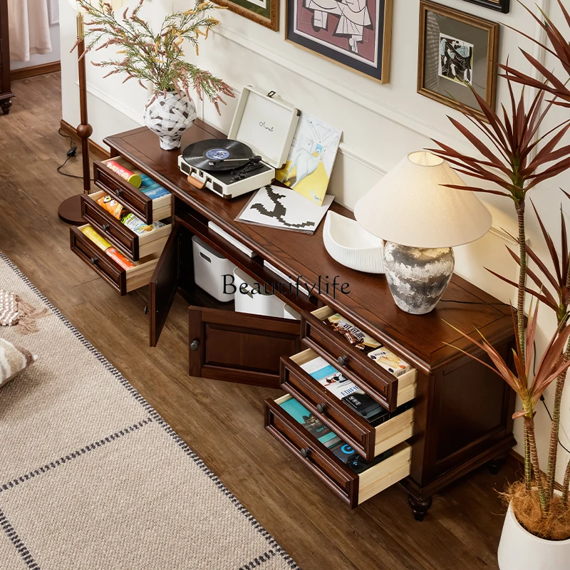 خزانة تلفزيون أمريكية من الخشب الصلب بالكامل، خزانة خشبية صلبة لغرفة المعيشة في الريف الأمريكي #3